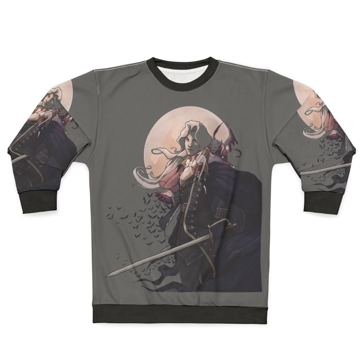 Castlevania inspired graphic sweatshirt with horror and gaming elements