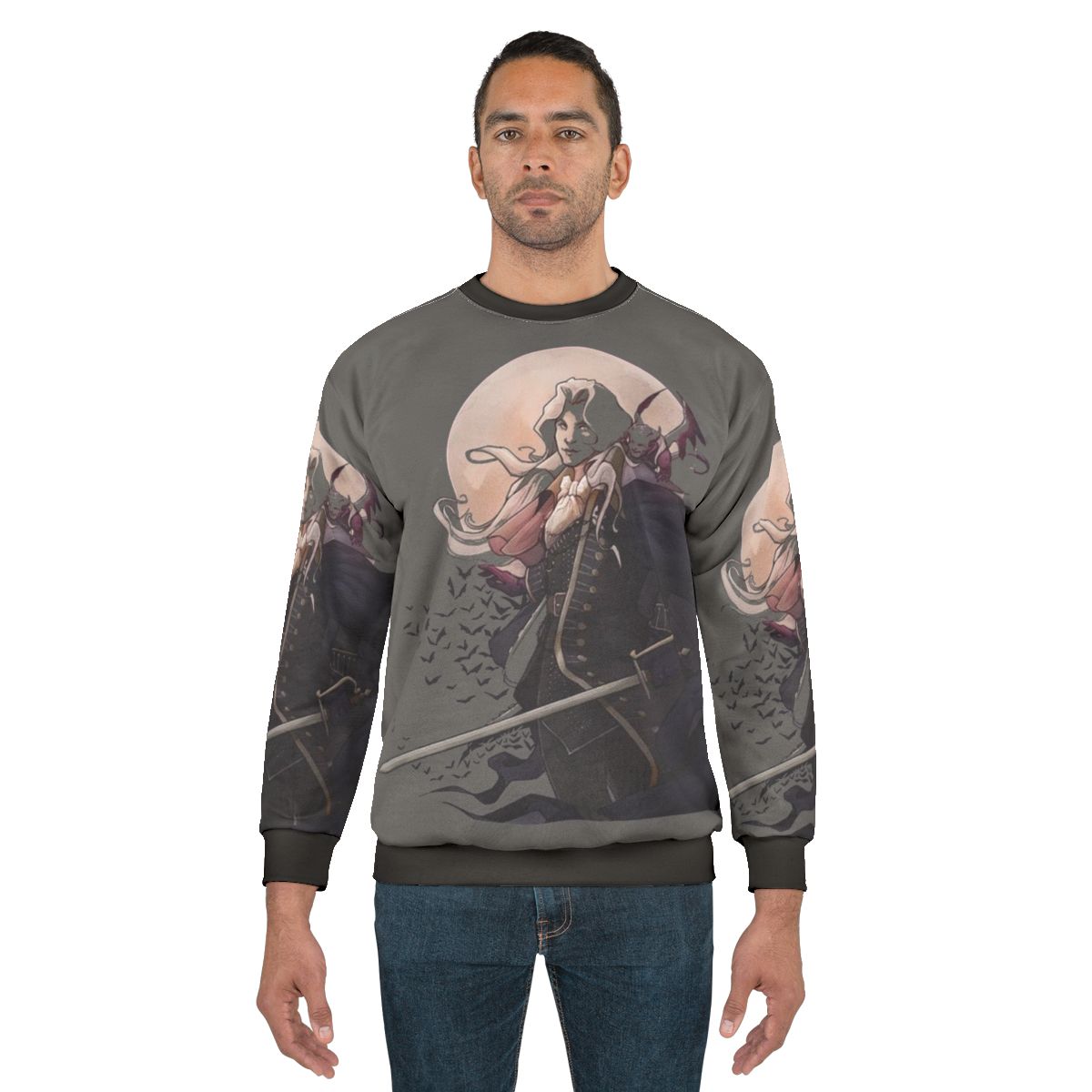 Castlevania inspired graphic sweatshirt with horror and gaming elements