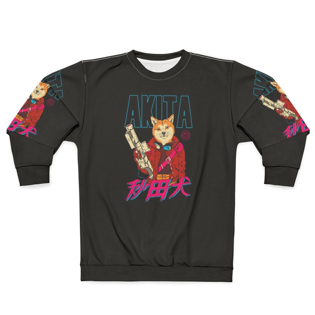 Akita Retrowave Sweatshirt featuring neon, outrun, and dreamwave design
