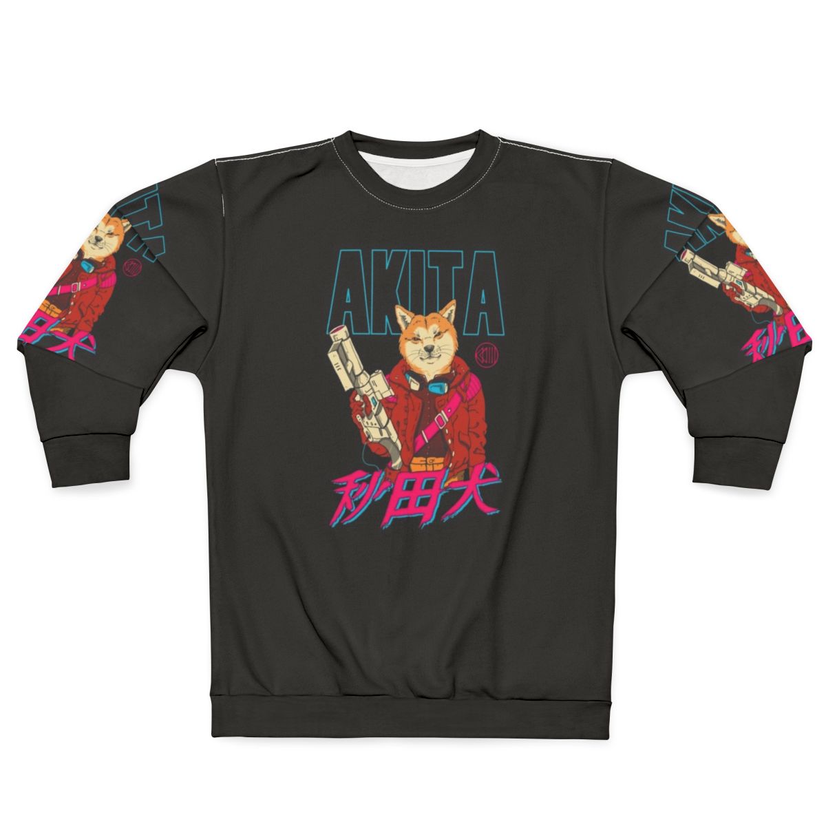 Akita Retrowave Sweatshirt featuring neon, outrun, and dreamwave design