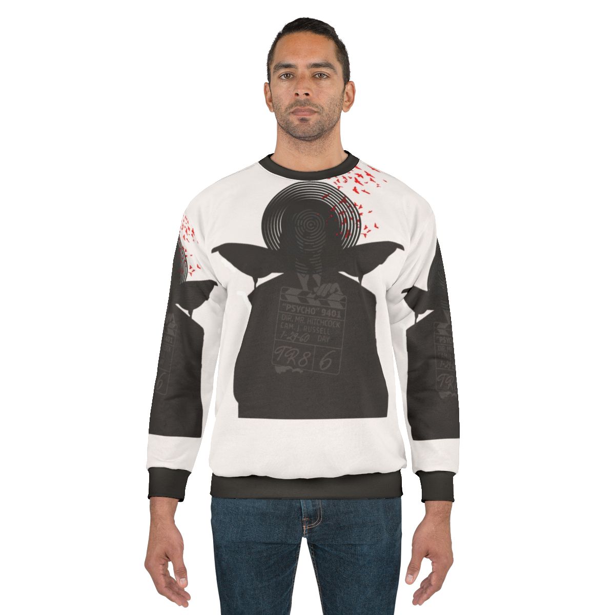 Alfred Hitchcock 80s 90s Sweatshirt featuring classic horror movie quotes