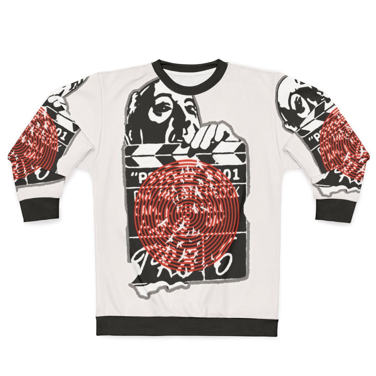 Alfred Hitchcock themed sweatshirt with quotes and movie references