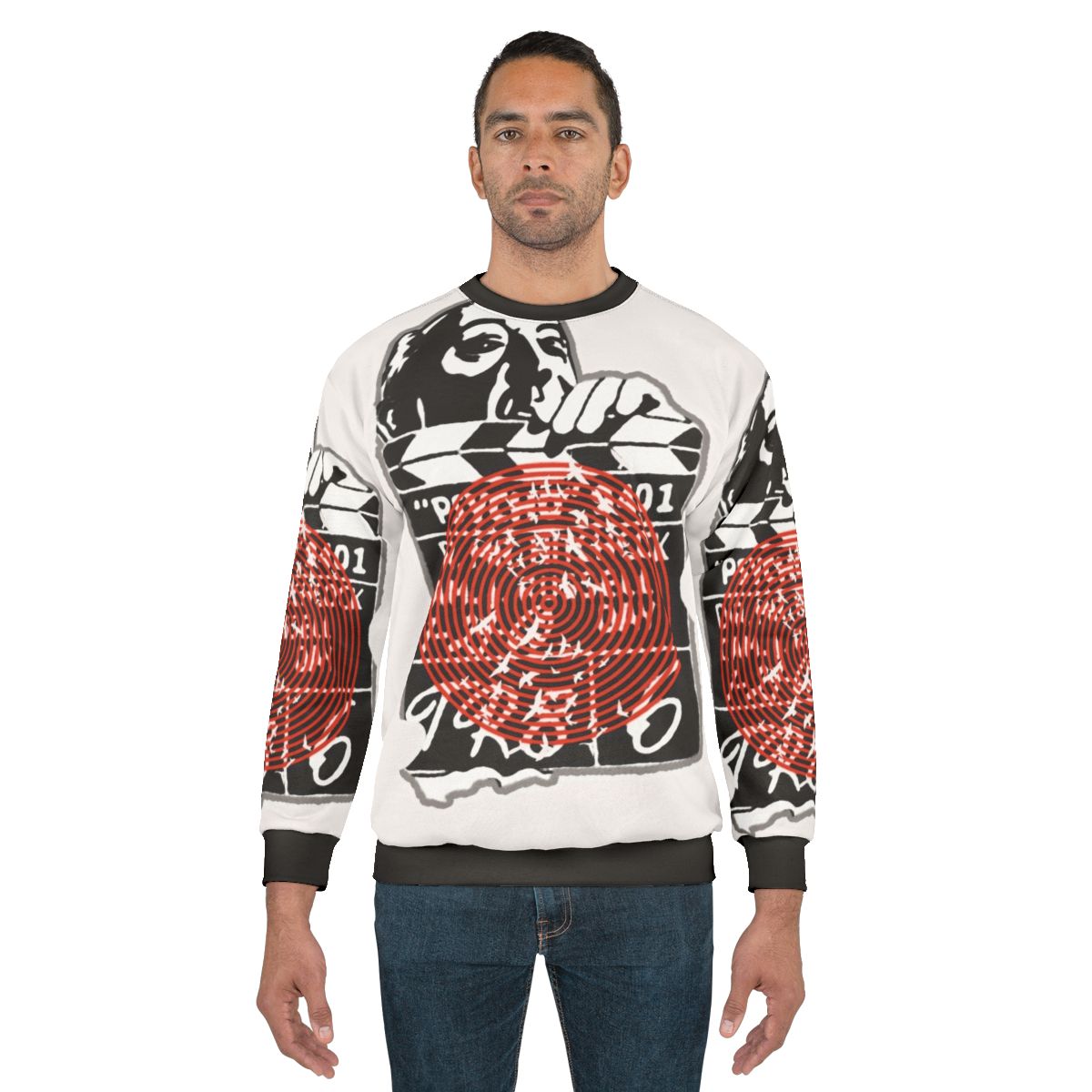 Alfred Hitchcock themed sweatshirt with quotes and movie references