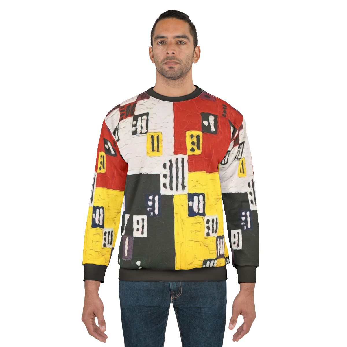 Colorful abstract sweatshirt inspired by the spiritual geometric art of Alfred Jensen