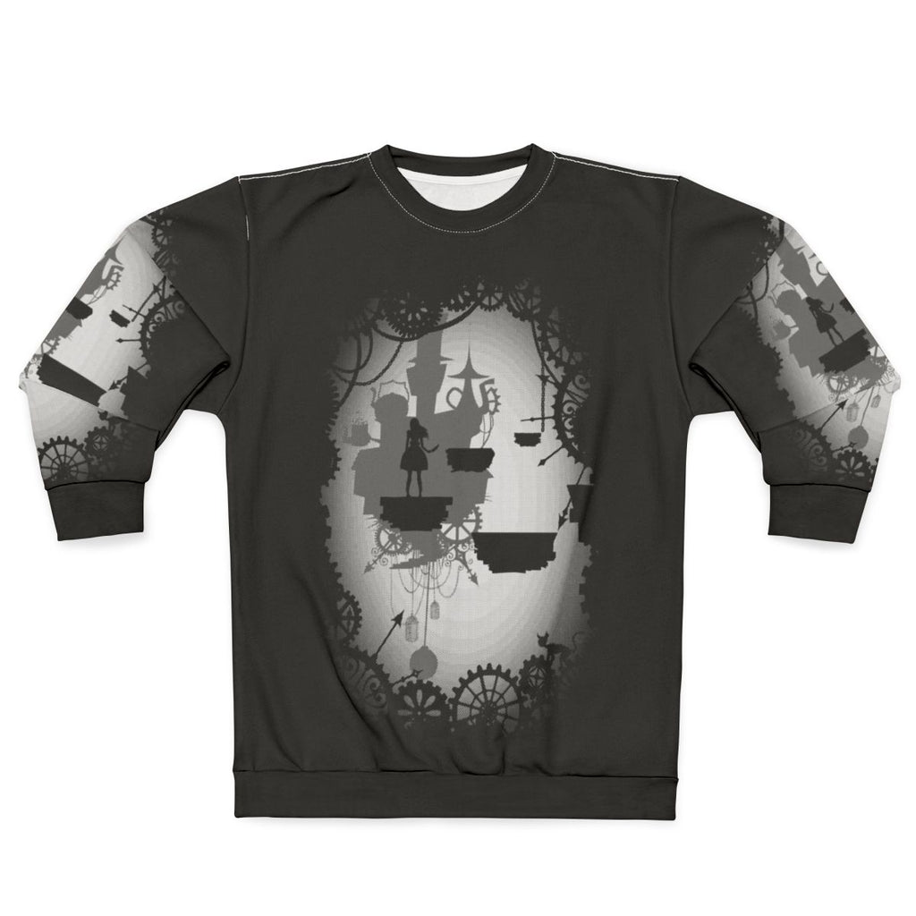 Dark and Mysterious "Alice in Limbo" Sweatshirt with Cheshire Cat Design