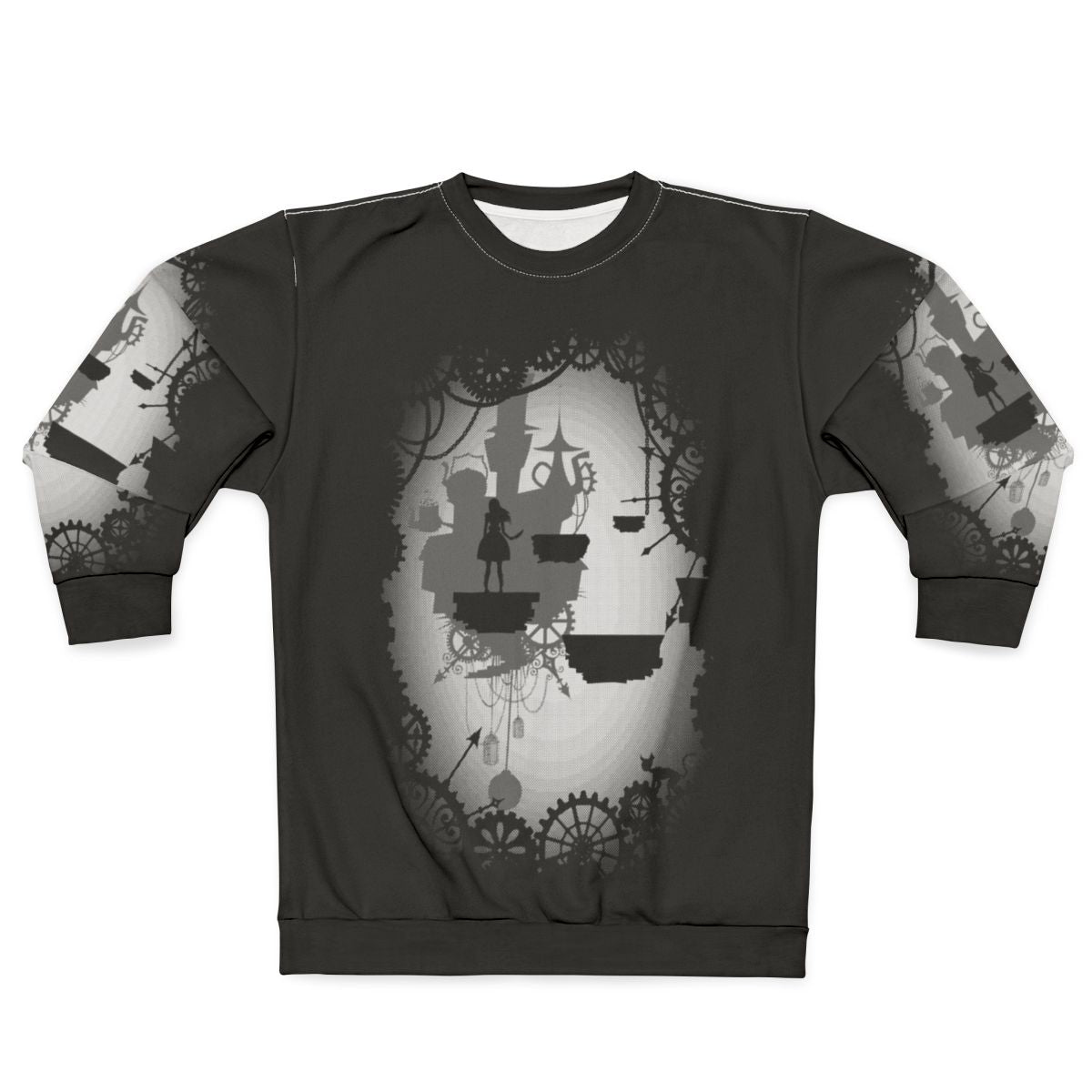 Dark and Mysterious "Alice in Limbo" Sweatshirt with Cheshire Cat Design