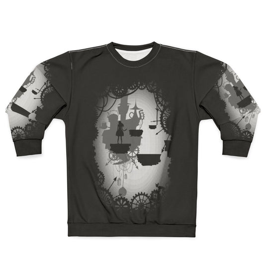 Dark and Mysterious "Alice in Limbo" Sweatshirt with Cheshire Cat Design