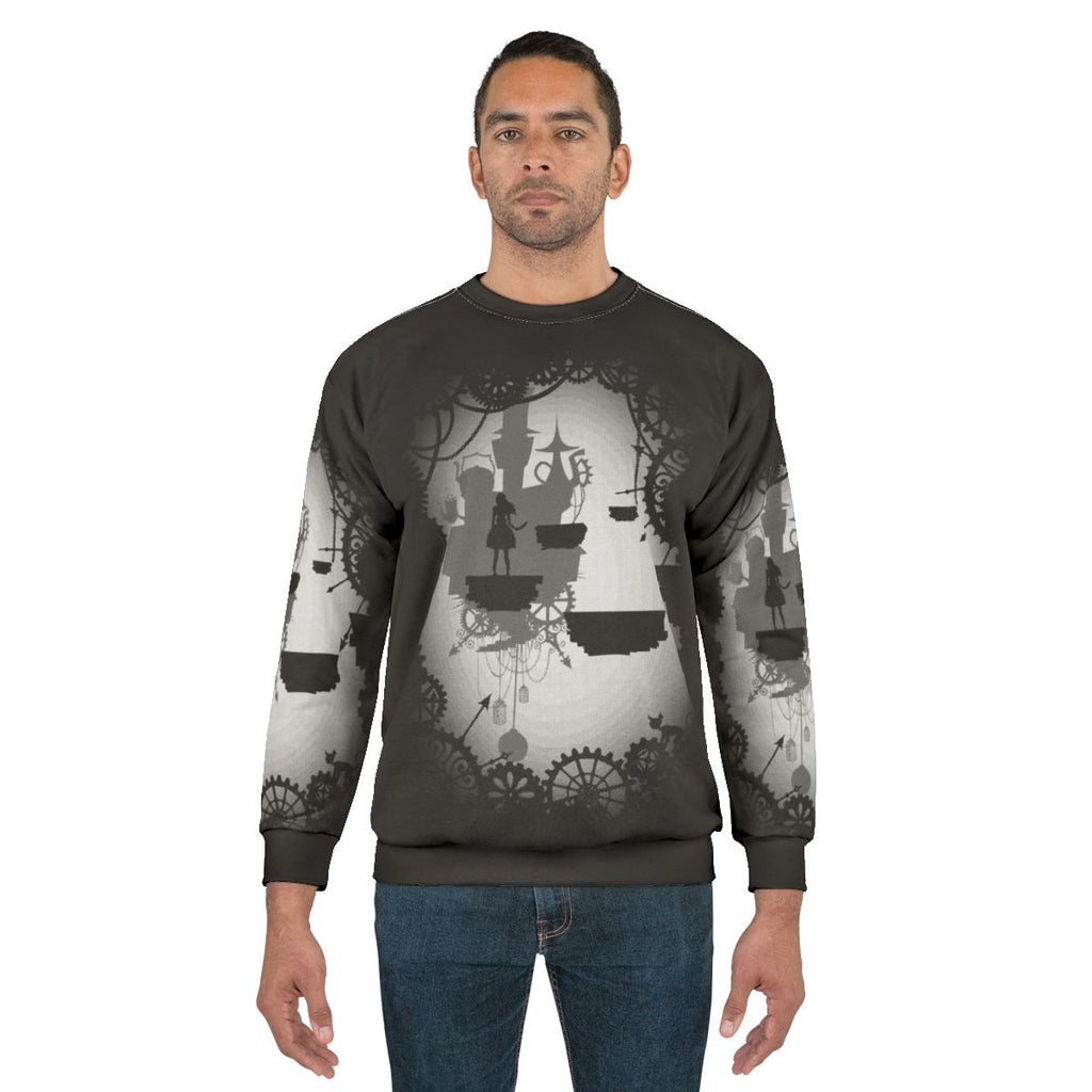 Dark and Mysterious "Alice in Limbo" Sweatshirt with Cheshire Cat Design