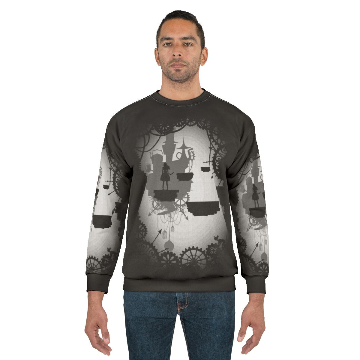 Dark and Mysterious "Alice in Limbo" Sweatshirt with Cheshire Cat Design