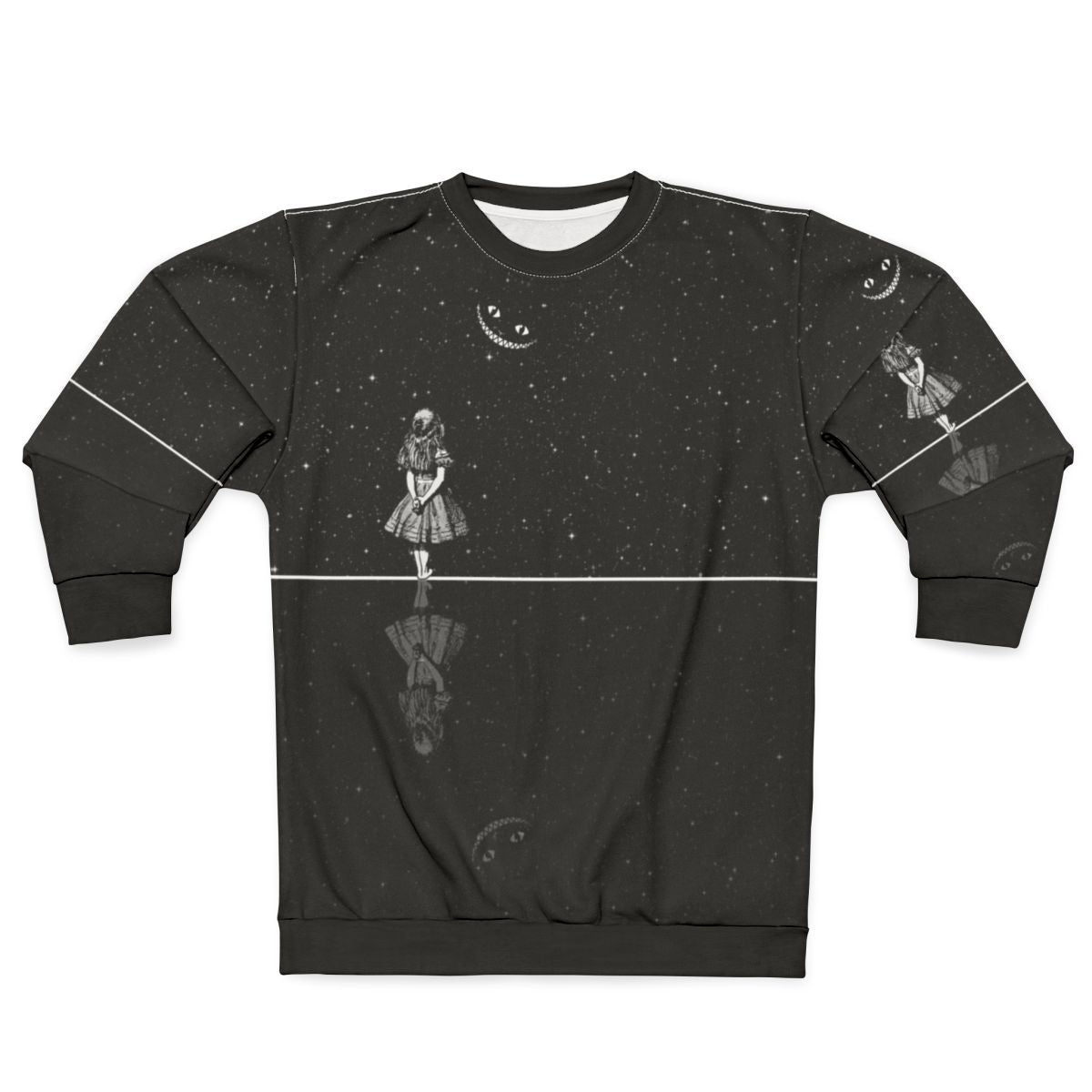 Alice in Wonderland inspired starry night sweatshirt with Cheshire cat and galaxy print