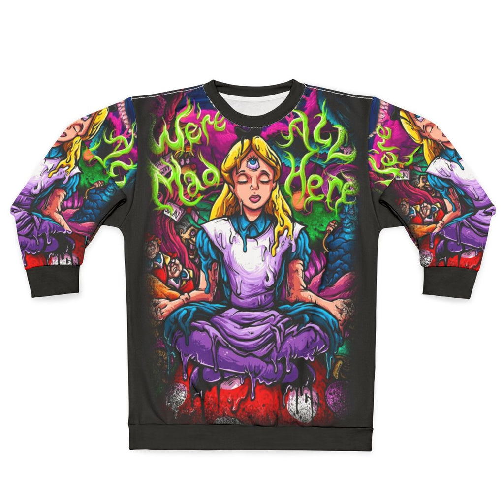 Alice in Wonderland inspired sweatshirt with psychedelic design