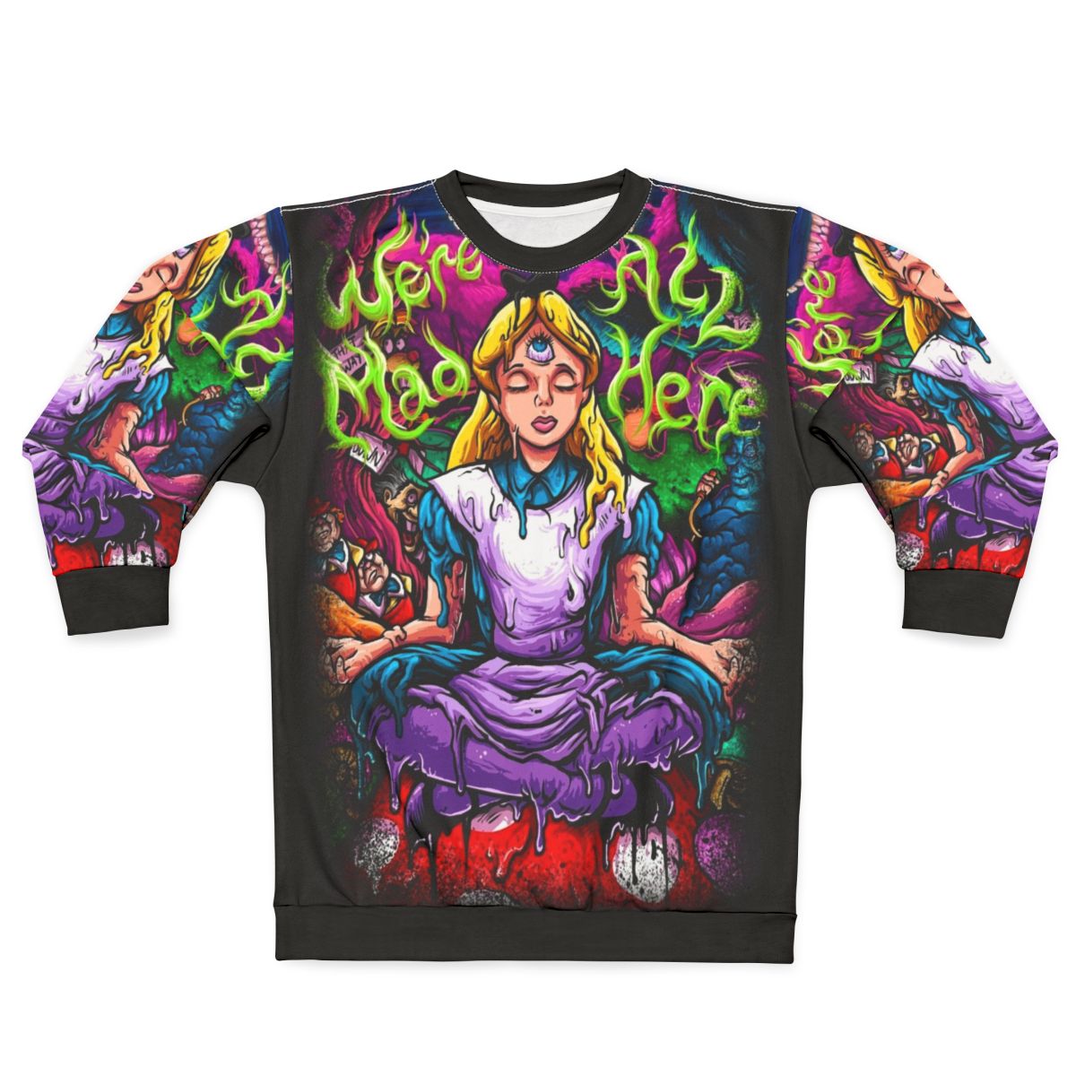 Alice in Wonderland inspired sweatshirt with psychedelic design