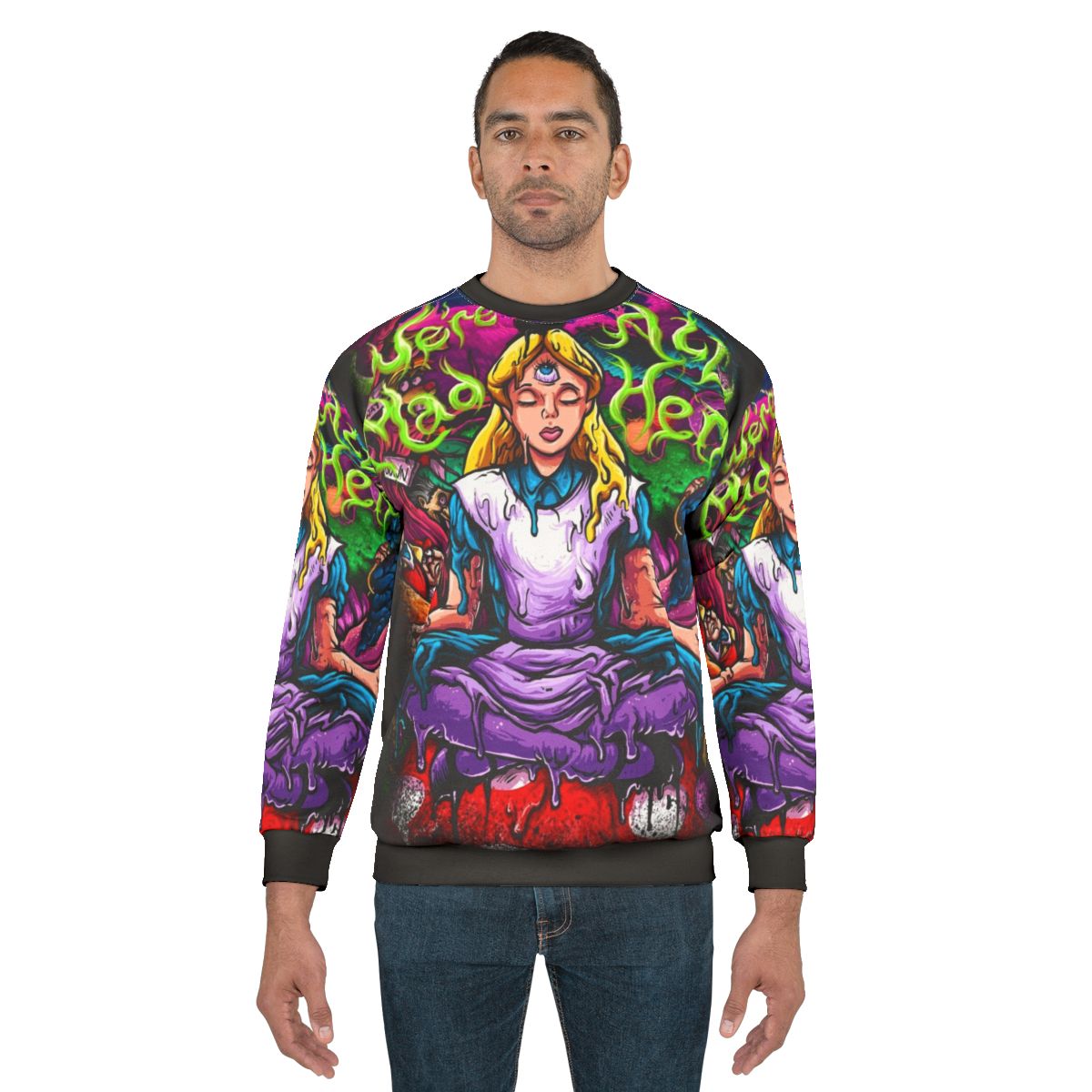 Alice in Wonderland inspired sweatshirt with psychedelic design