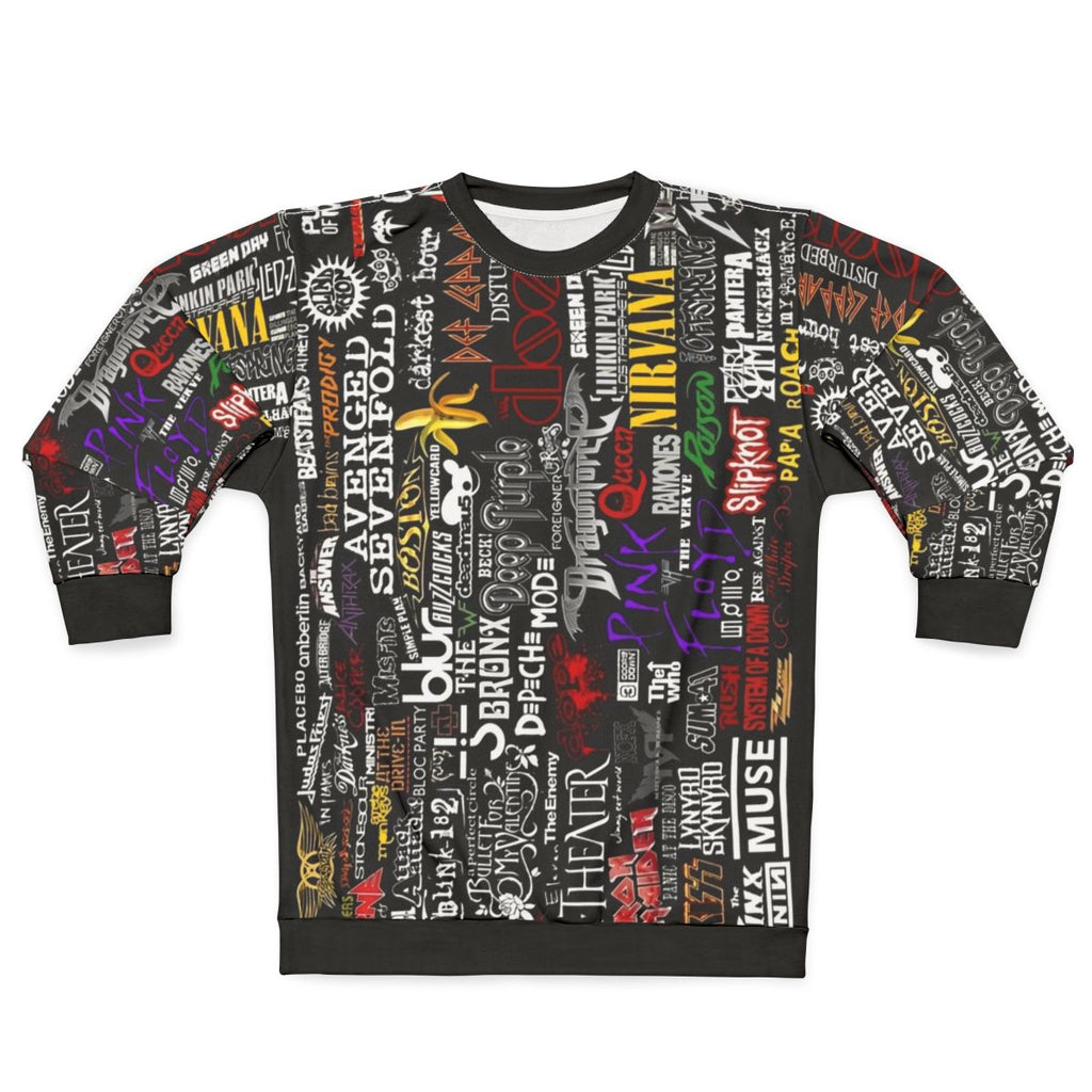 Retro music collage sweatshirt with vintage audio graphic design