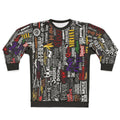 Retro music collage sweatshirt with vintage audio graphic design