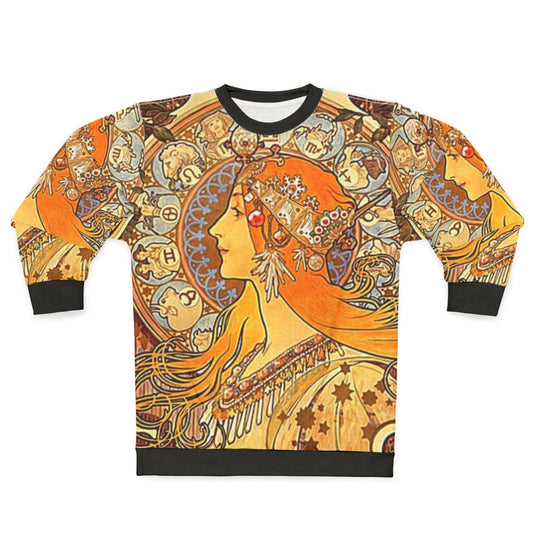 Alphonse Mucha inspired zodiac sweatshirt with art nouveau design