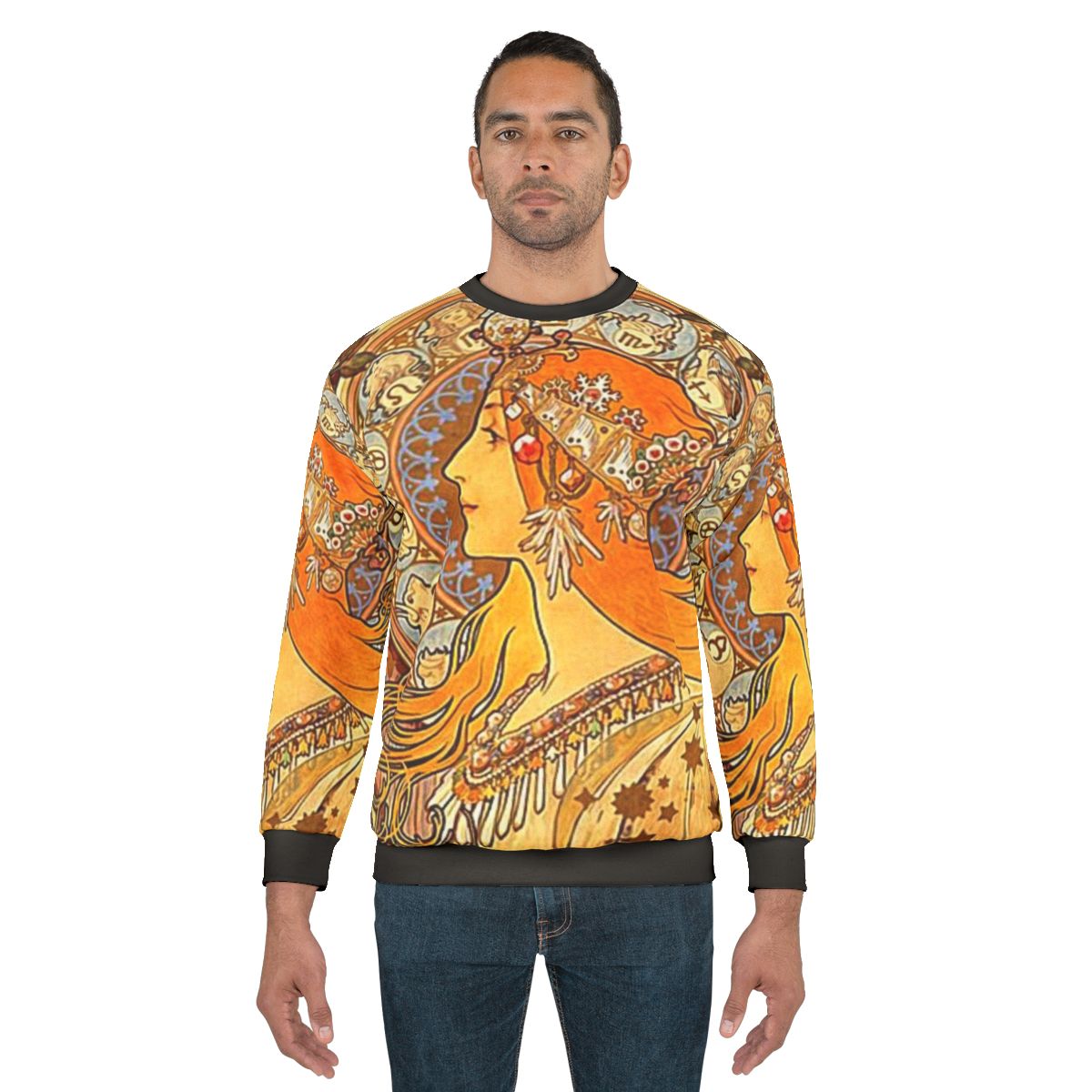 Alphonse Mucha inspired zodiac sweatshirt with art nouveau design
