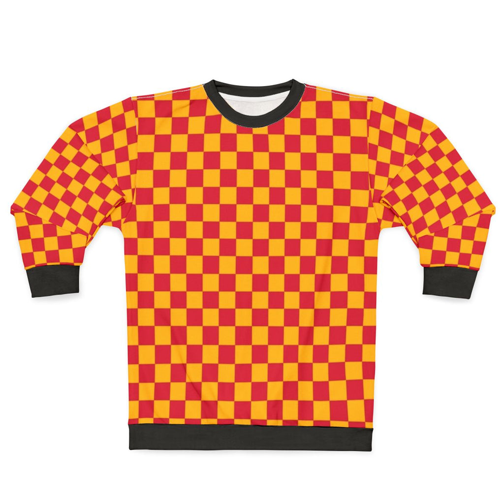 Amber orange and crimson red checkered pattern sweatshirt
