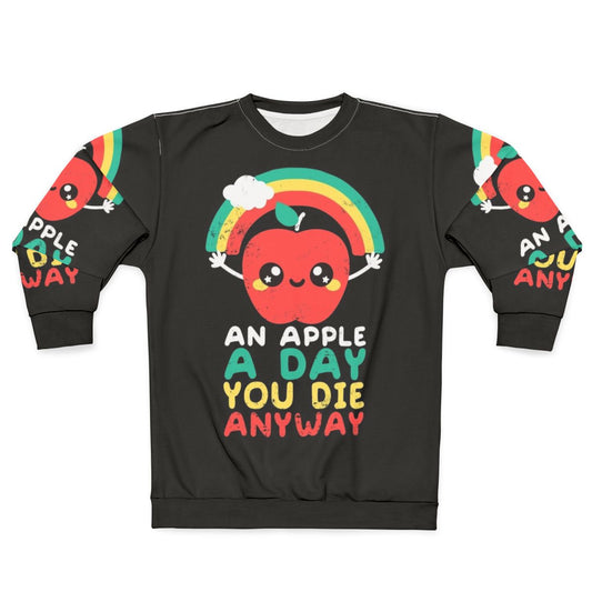 Sarcastic "An Apple a Day" Dark Humor Sweatshirt with Kawaii Rainbow Apple