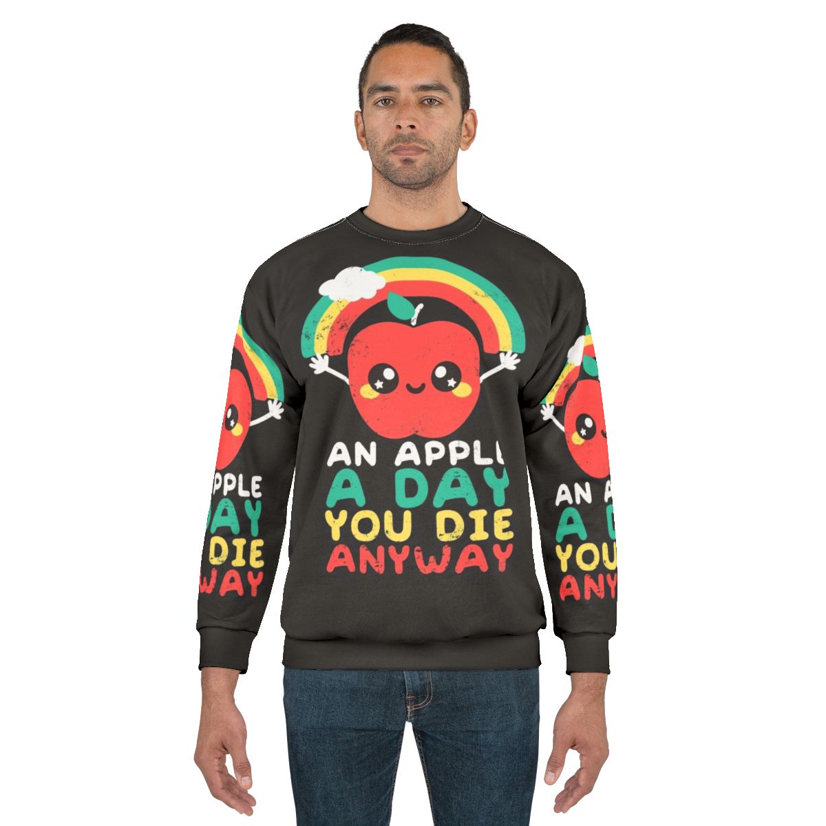 Sarcastic "An Apple a Day" Dark Humor Sweatshirt with Kawaii Rainbow Apple