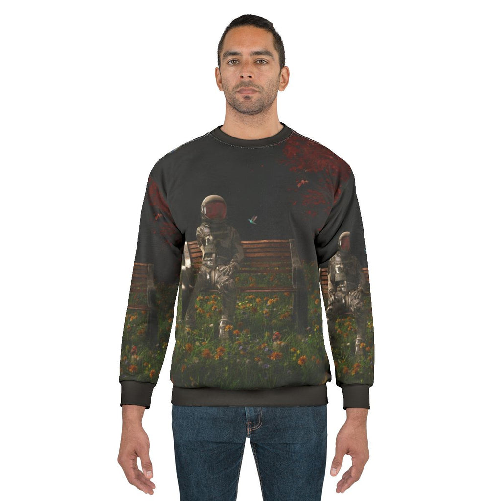 Cosmic sweatshirt with surreal nature and space elements