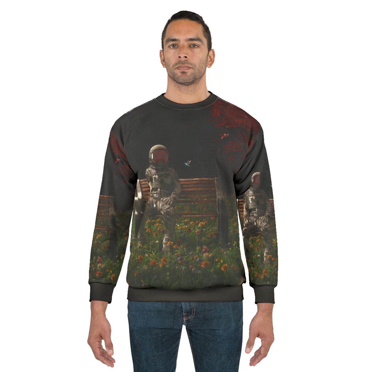 Cosmic sweatshirt with surreal nature and space elements