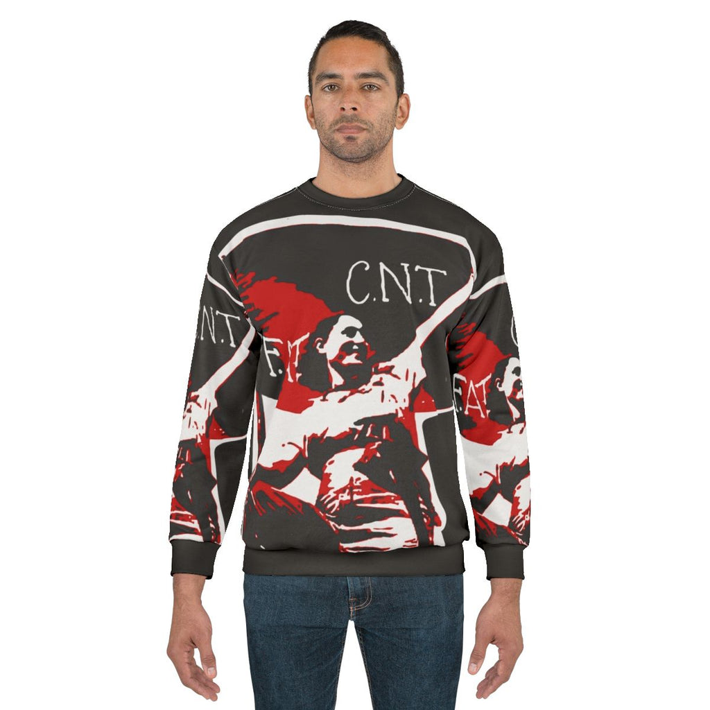 Anarchist sweatshirt featuring Spanish Civil War imagery