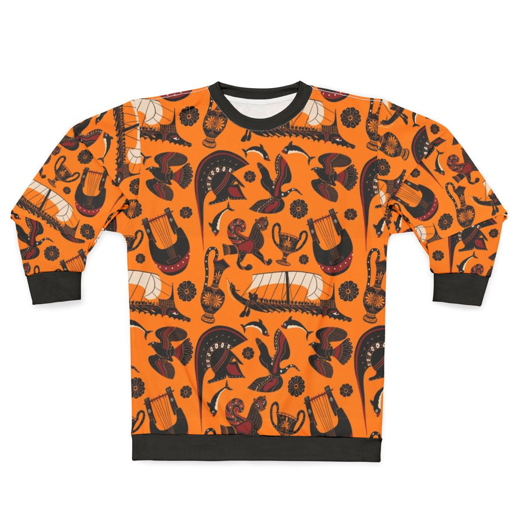 Ancient Greek black figure pottery pattern on a sweatshirt