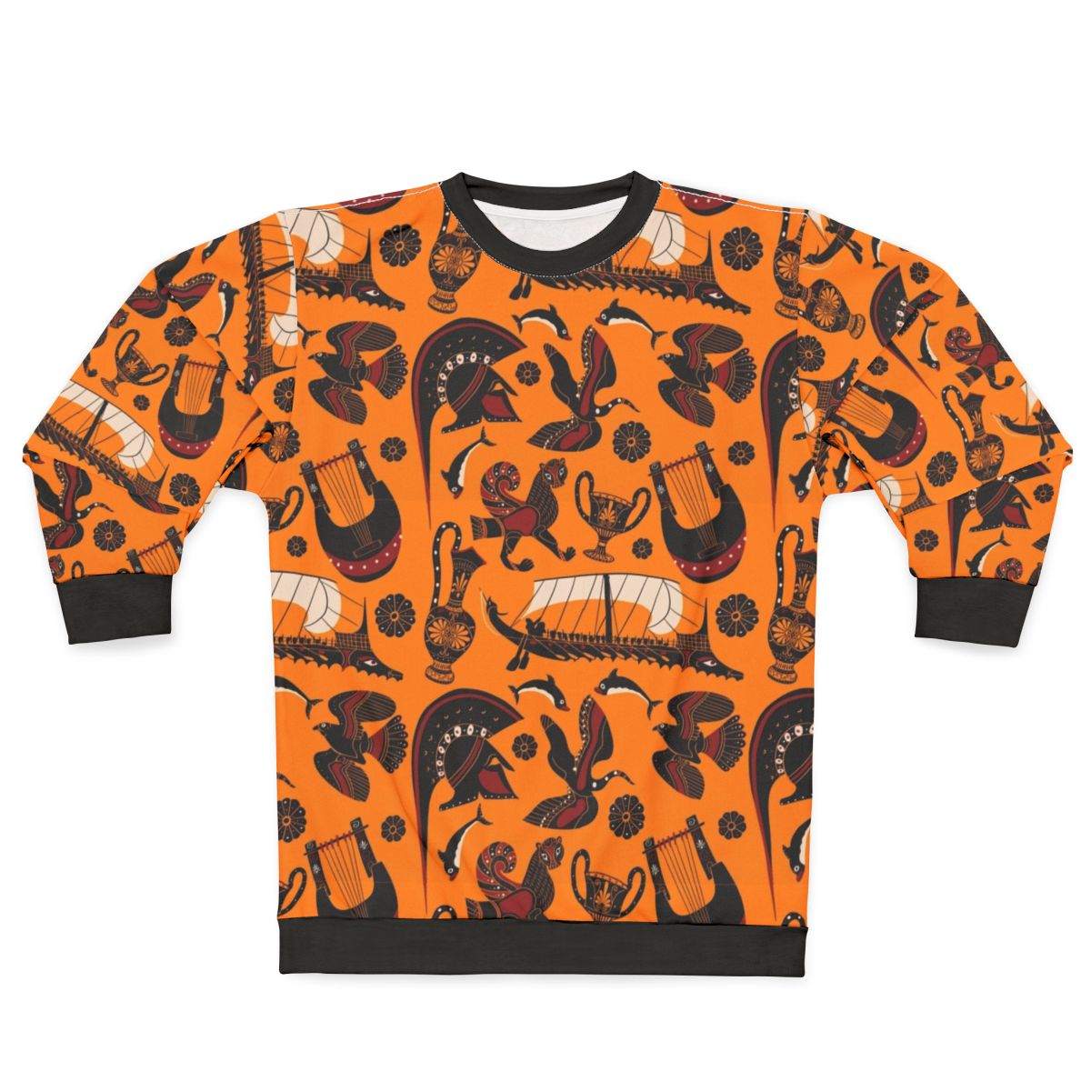 Ancient Greek black figure pottery pattern on a sweatshirt