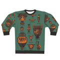 Ancient Greek Pottery Sweatshirt with Amphora, Lekythos, and Krater Designs