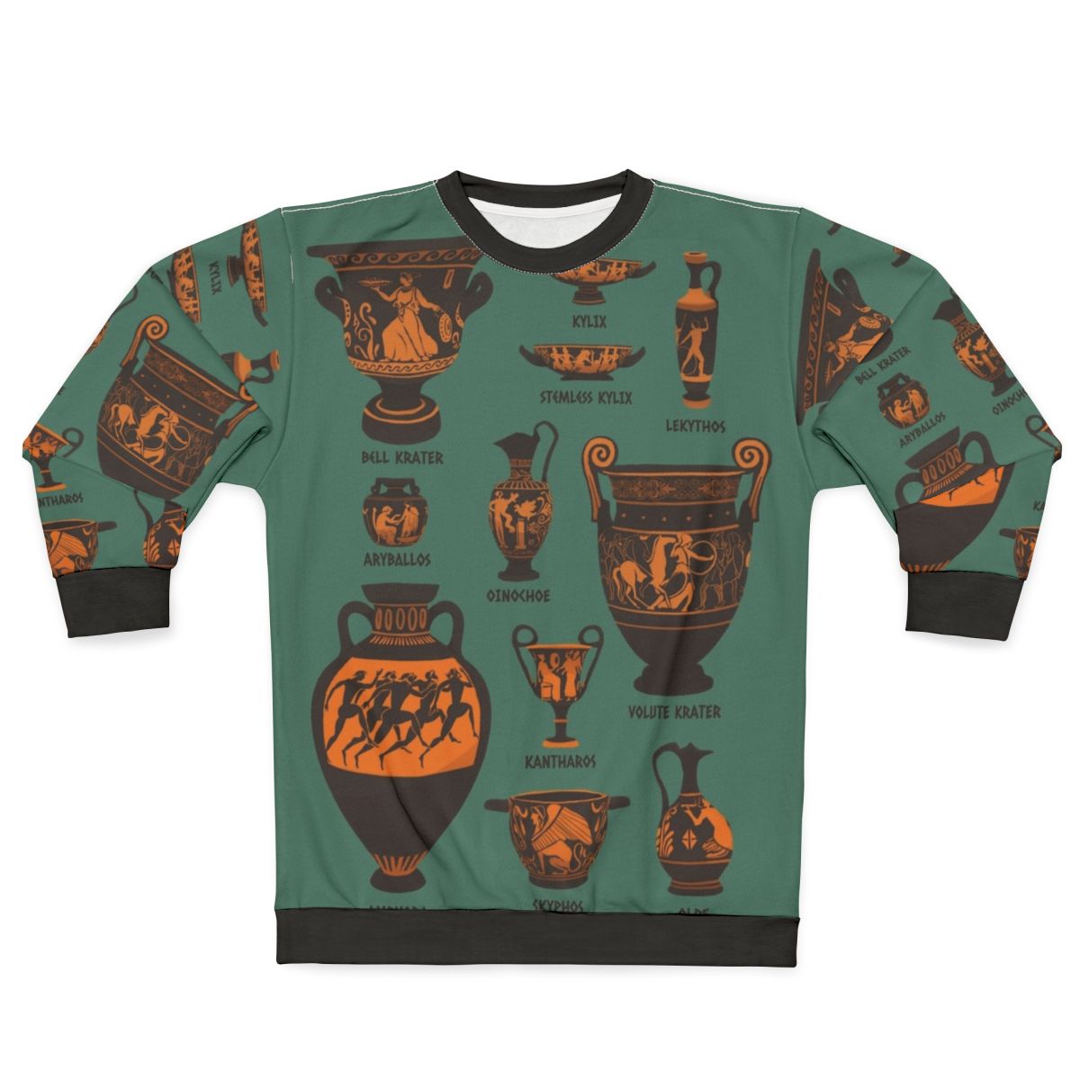 Ancient Greek Pottery Sweatshirt with Amphora, Lekythos, and Krater Designs