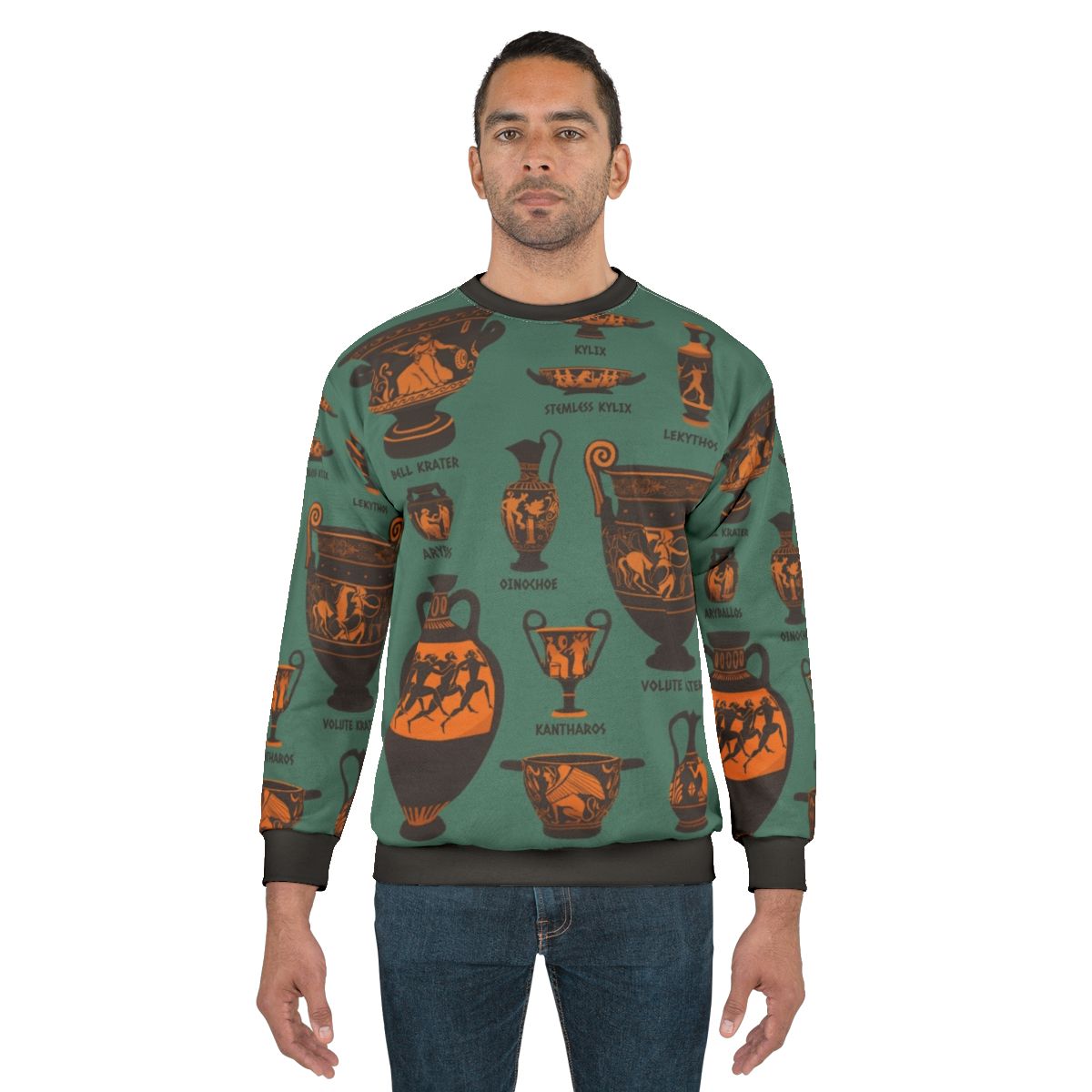 Ancient Greek Pottery Sweatshirt with Amphora, Lekythos, and Krater Designs