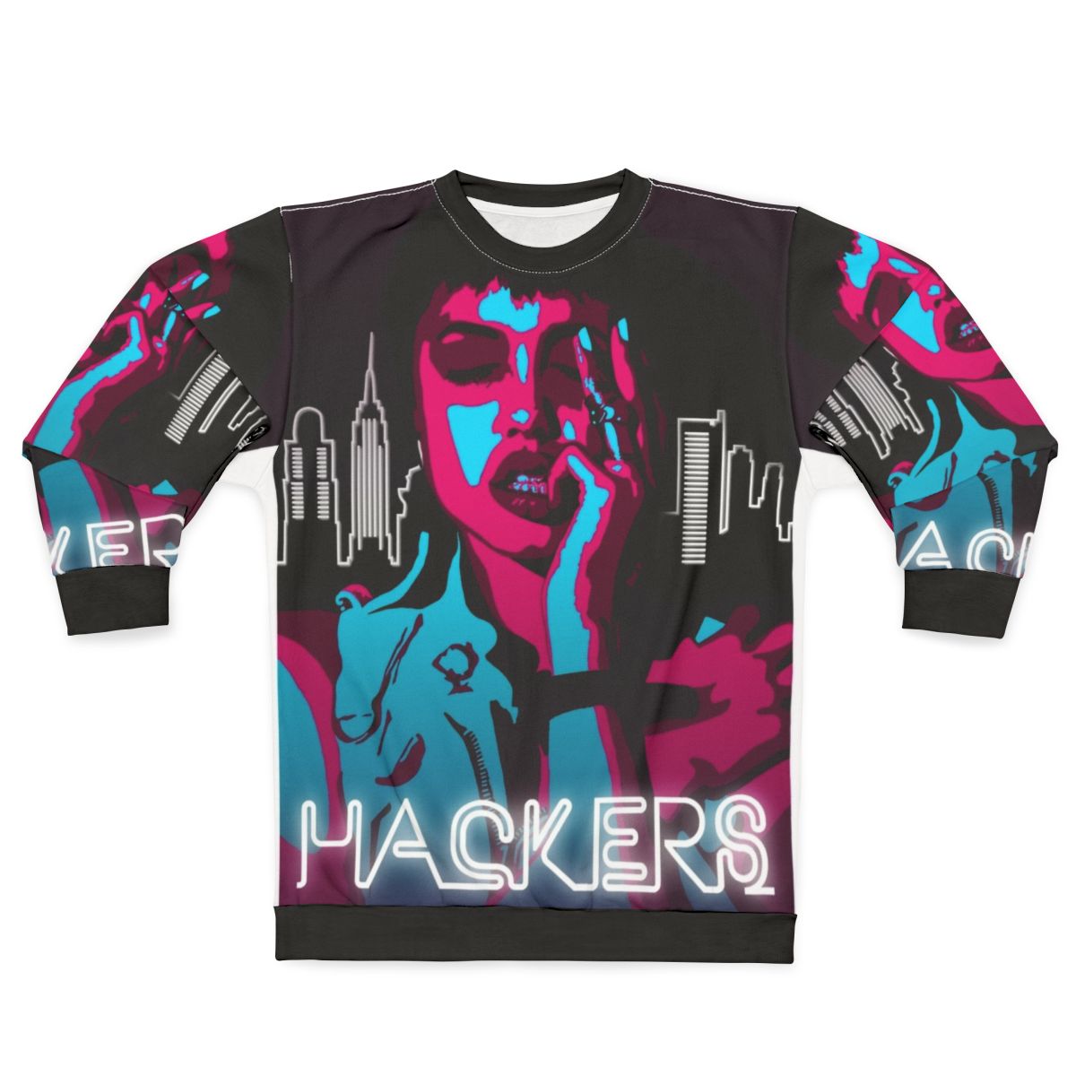 Angelina Jolie inspired 90s hacker neon and fluorescent sweatshirt