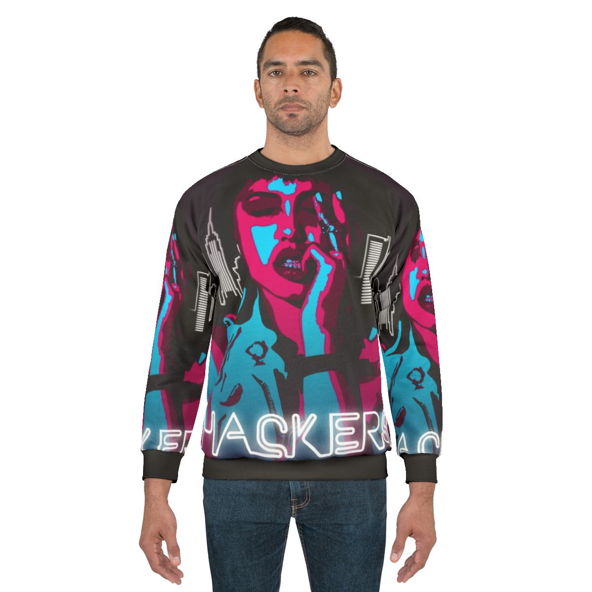 Angelina Jolie inspired 90s hacker neon and fluorescent sweatshirt