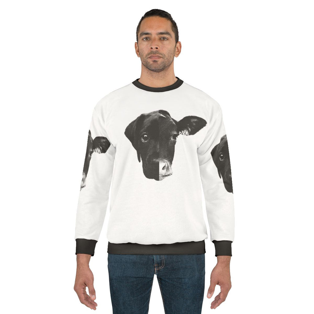 Animal Equality vegan sweatshirt with black and white design promoting animal rights and liberation