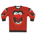 Colorful animal sweatshirt with muppets inspired cartoon creature design