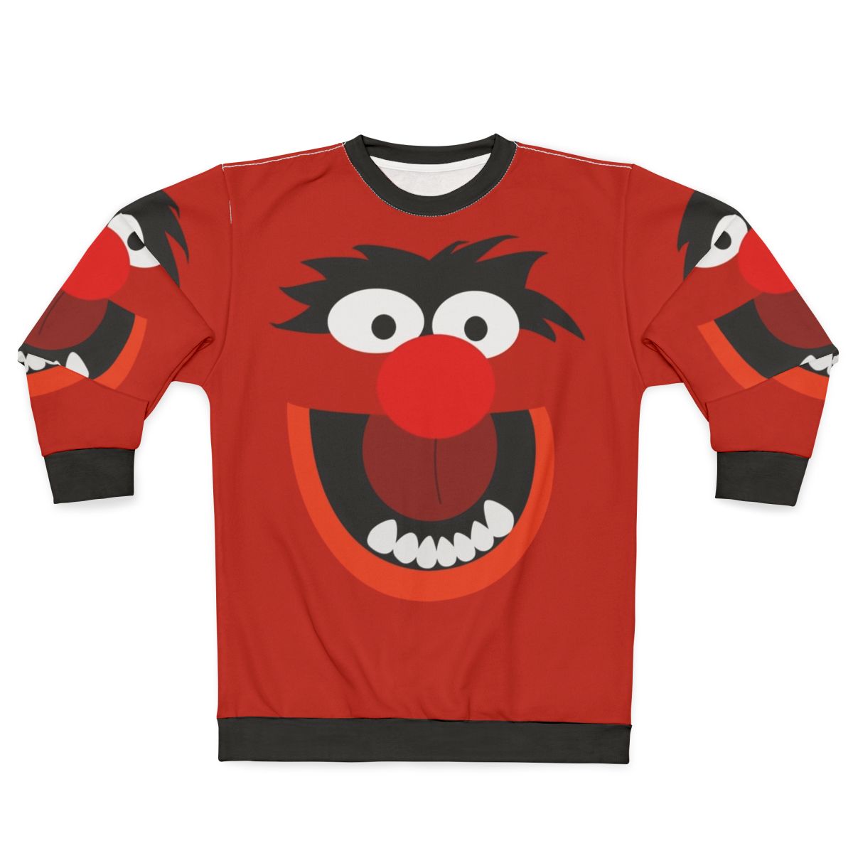 Colorful animal sweatshirt with muppets inspired cartoon creature design