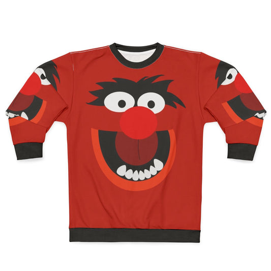 Colorful animal sweatshirt with muppets inspired cartoon creature design