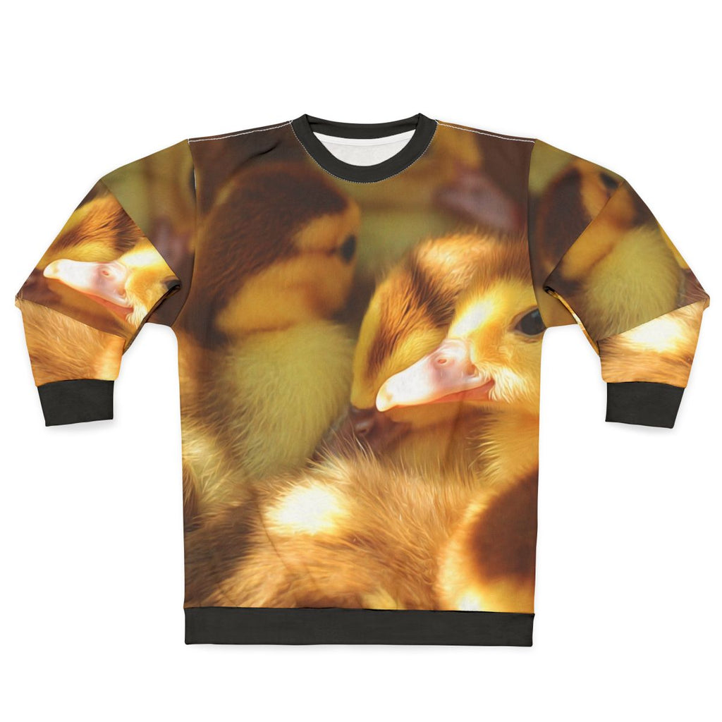 Adorable ducklings and cute fluffy ducks printed on a trendy animal sweatshirt