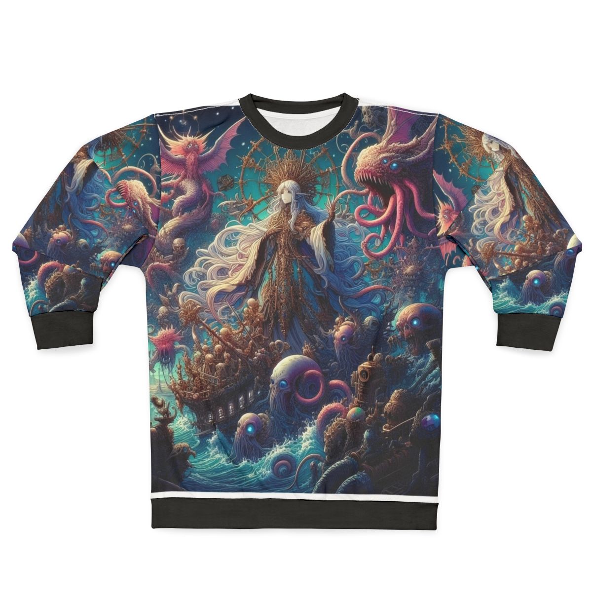 Kawaii anime girl on a black anime-inspired sweatshirt