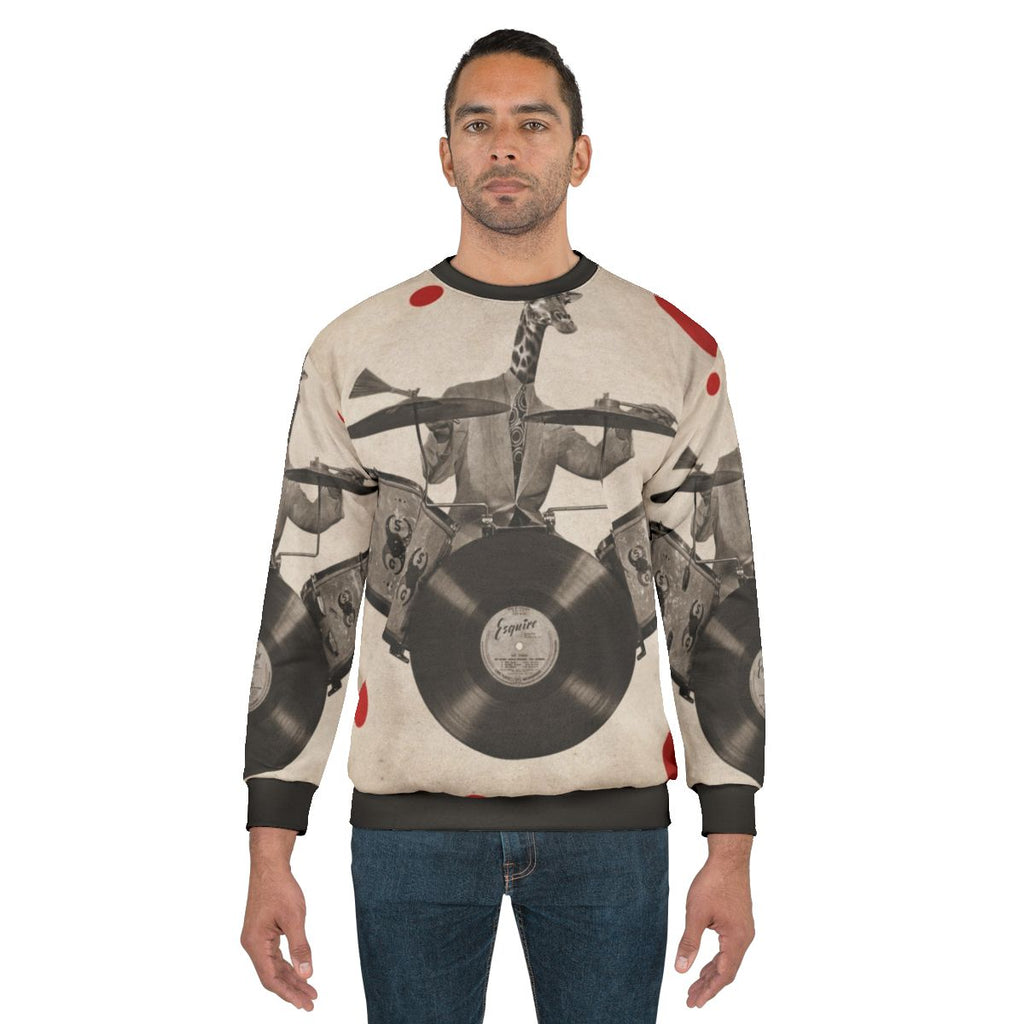 Artistic anthropomorphic giraffe drummer sweatshirt