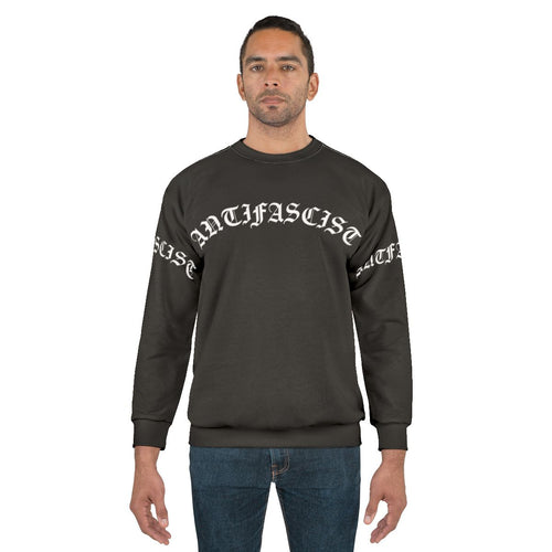 Antifascist gothic text sweatshirt with progressive and leftist design