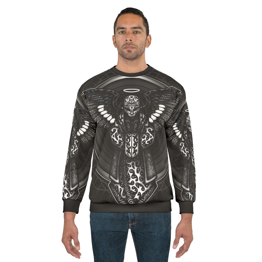 Anunnaki-inspired sweatshirt with ancient Sumerian symbols