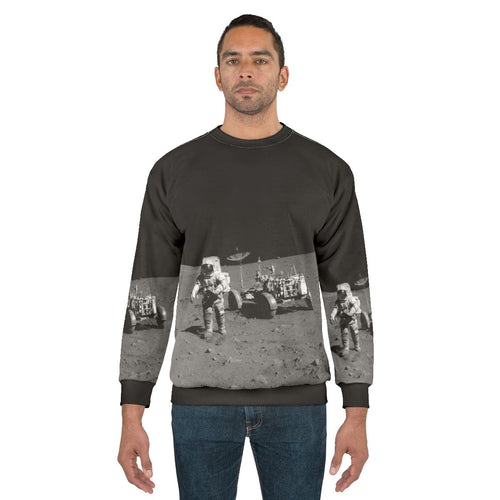 Apollo 15 astronaut sweatshirt with moon surface design