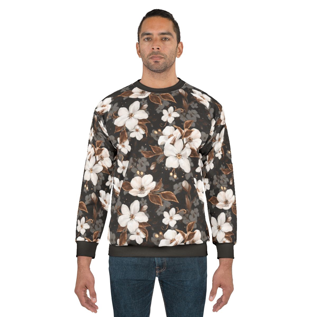 Floral sweatshirt with apple flower pattern