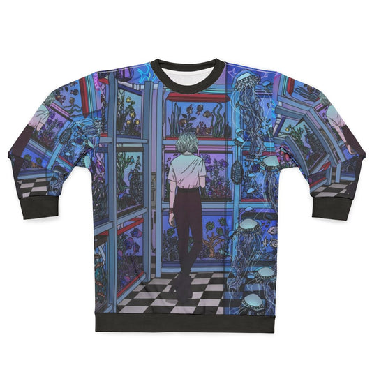 Aquarium-themed sweatshirt with neon fish and jellyfish design