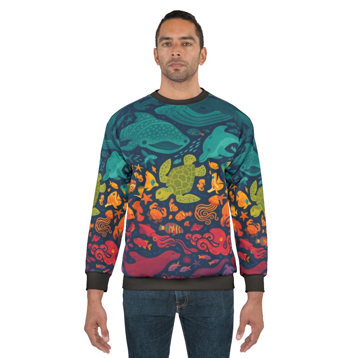 Aquatic Spectrum 2 Sweatshirt featuring vibrant ocean and sea life design