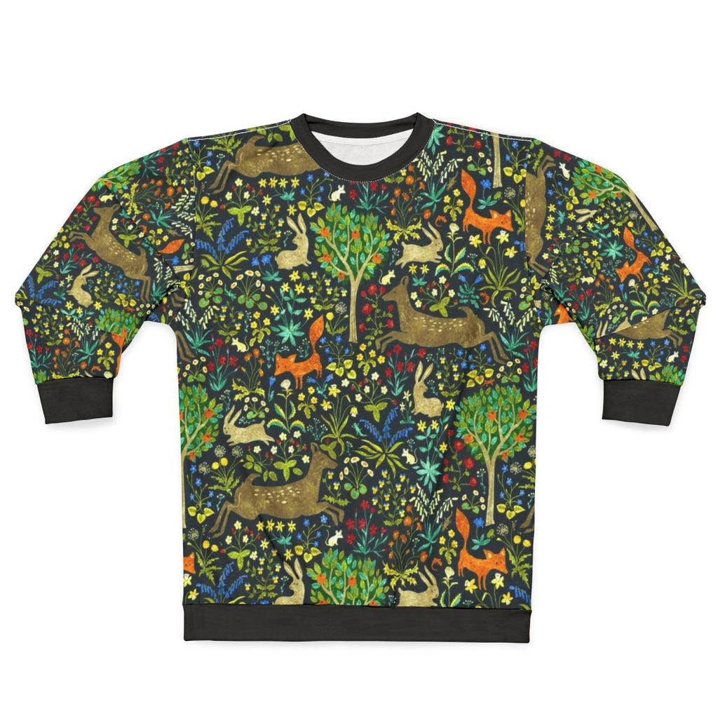 Medieval-style sweatshirt with nature and animal designs