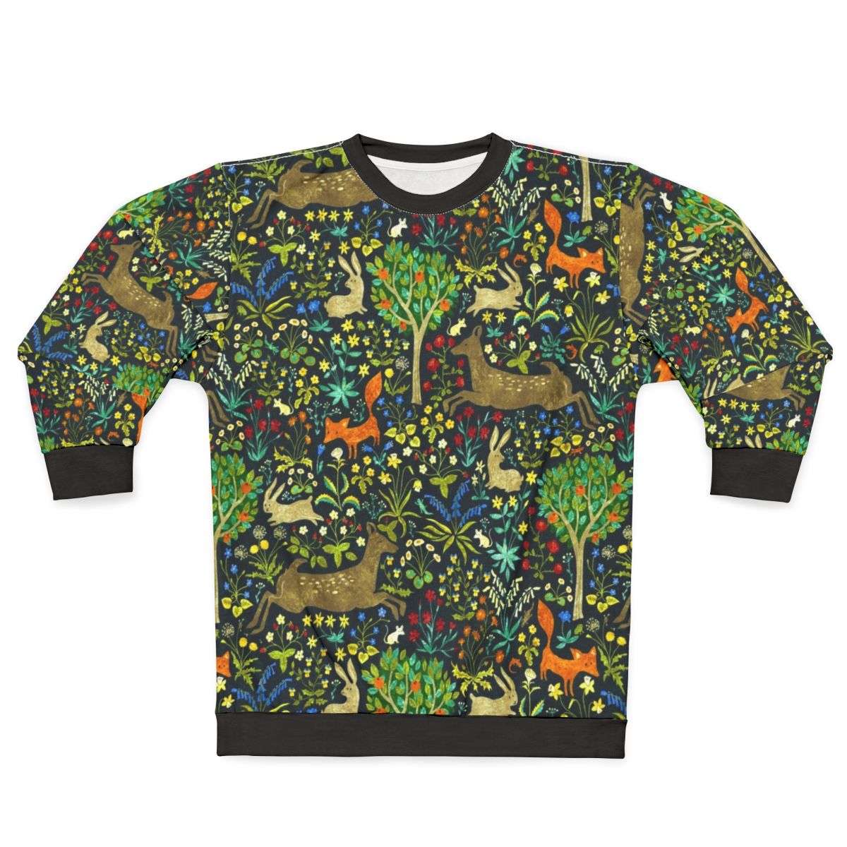 Medieval-style sweatshirt with nature and animal designs