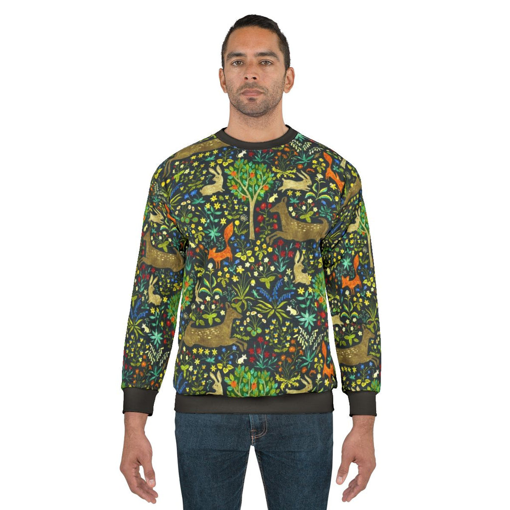Medieval-style sweatshirt with nature and animal designs
